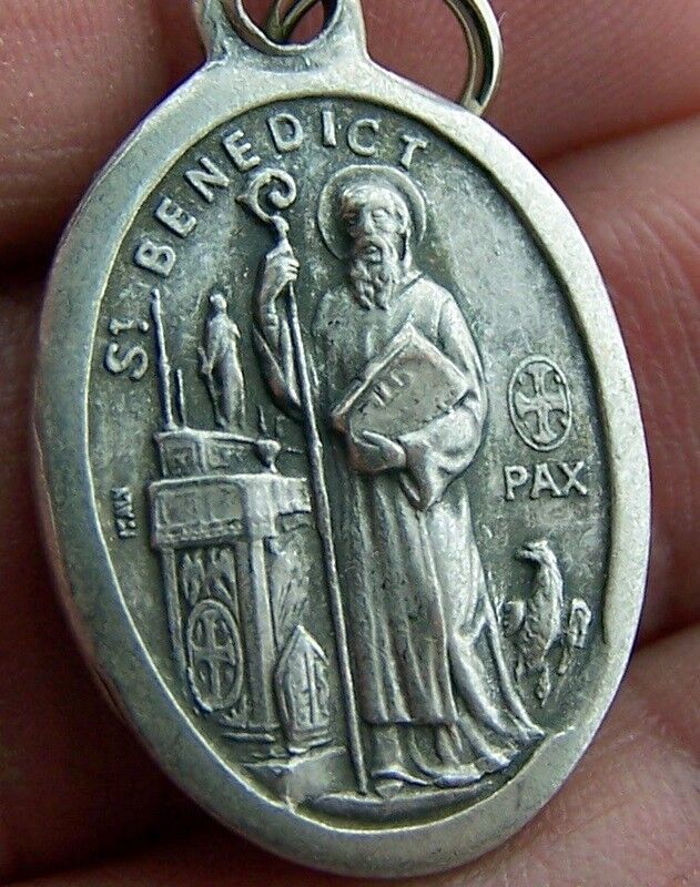 Rare Catholic St Benedict Religious Patron Saint Medal Silver Pendant Charm 1\