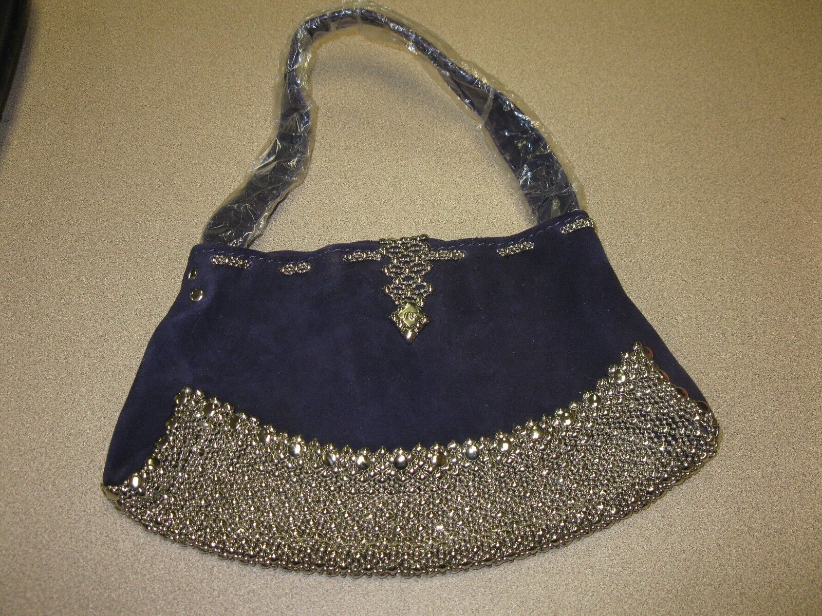 Pretty SG Liquid Metal Purple Suede Handmade Handbag with Short Strap 