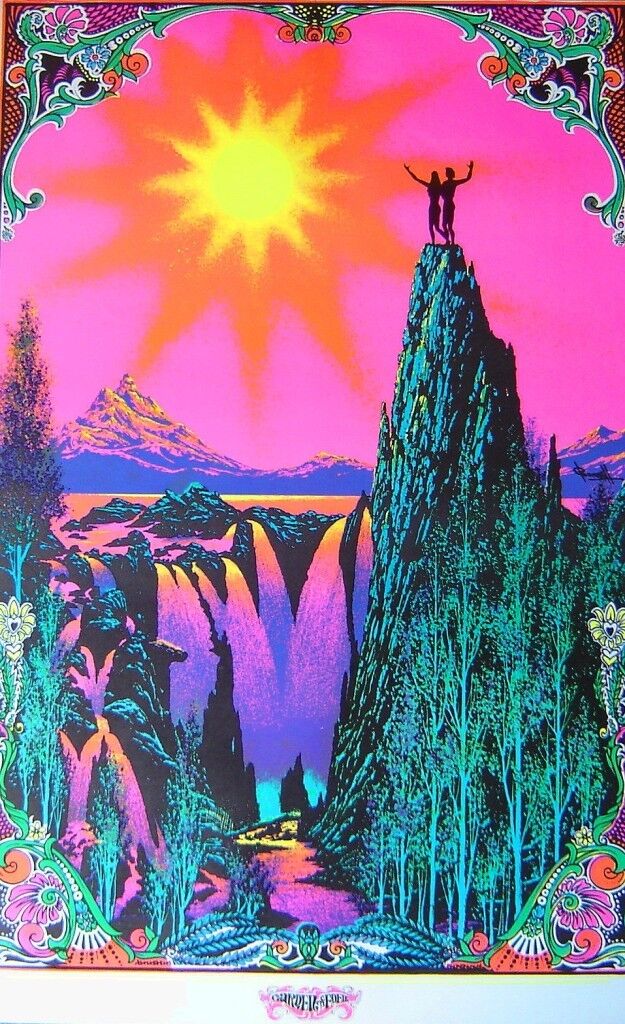 FLOCKED Vintage 1970 Psychedelic~GARDEN OF EDEN~Blacklight Poster