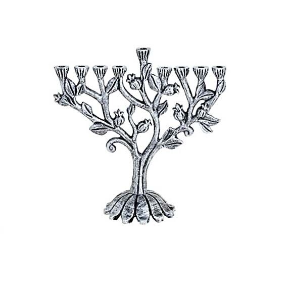 Metal Menorah Pomegranates Tree Design in Silver Color *