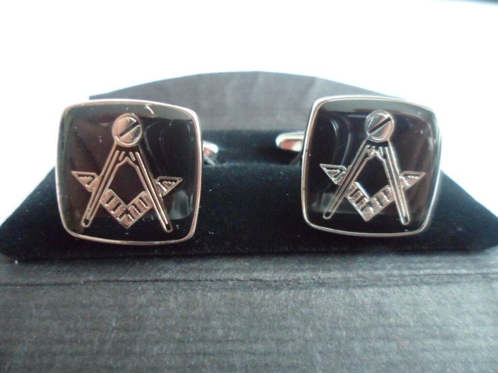 Knights Templar  Masonic square black Enameled Pewter Cufflinks