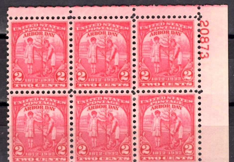 US# 717 2c Arbor Day 1932 pl blk of 6 MNH 