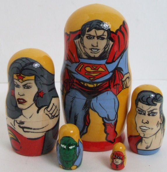 Handpainted 5pcs. Russian Nesting Doll of SUPERMAN MEDIUM