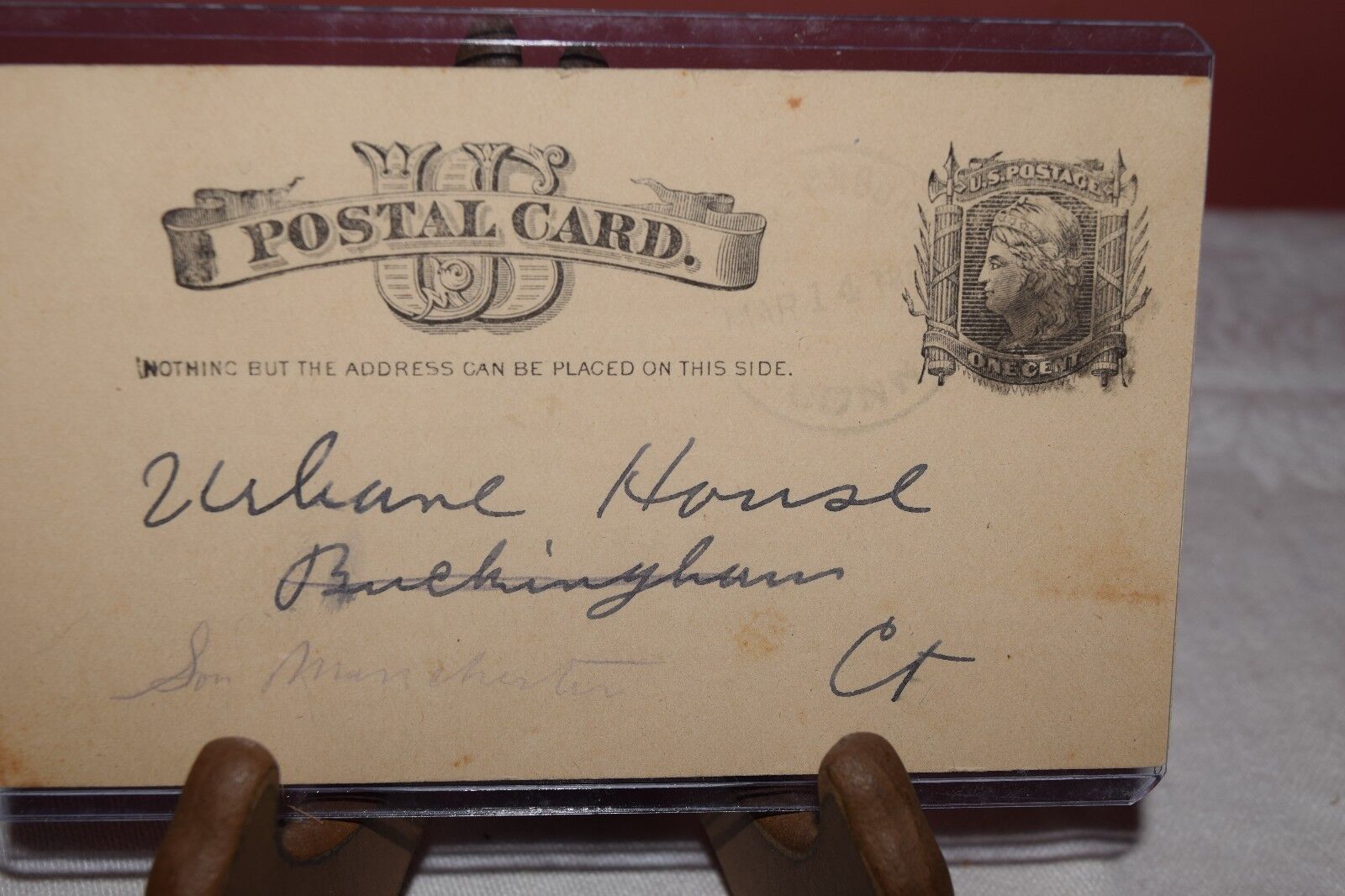 ANTIQUE 1 CENT POSTAL CARD~1885~GLASTONBURY,CONN~TAX BILL
