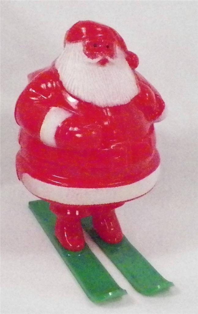 Vintage Santa Claus On Skis Candy Container Hard Plastic Christmas Ornament #2