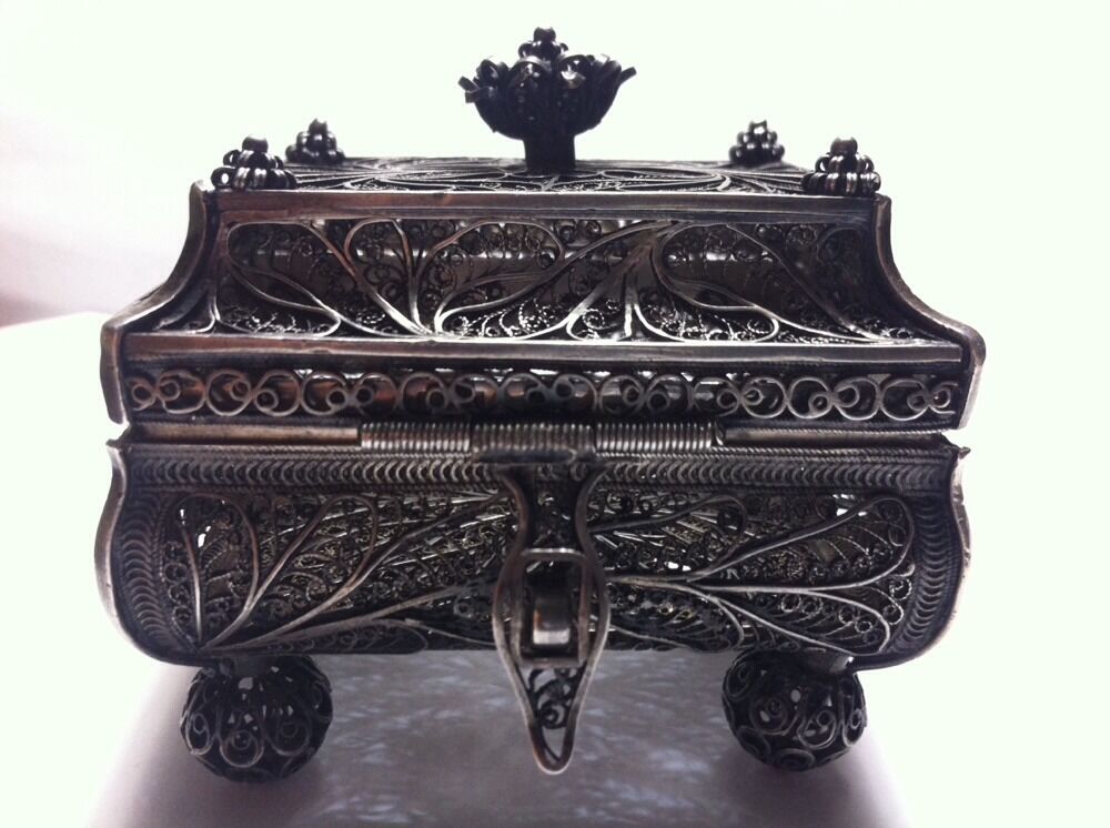Antique Russian Silver 91 Filigree Box Trinket by Vasiliy Popov 1859