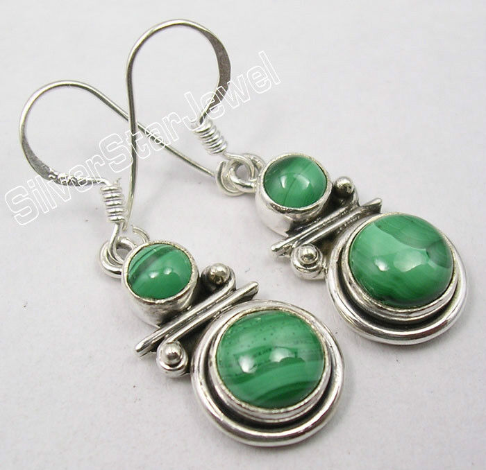 925 Silver VINTAGE STYLE Earrings MALACHITE & Many Gemstones Variation To Choose