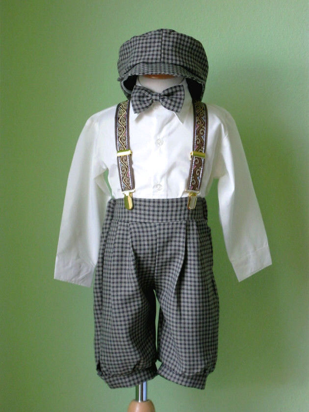 Toddler Boy Knickers Vintage Outfit, Ivory/Brown  Size: 24 Month to 4T