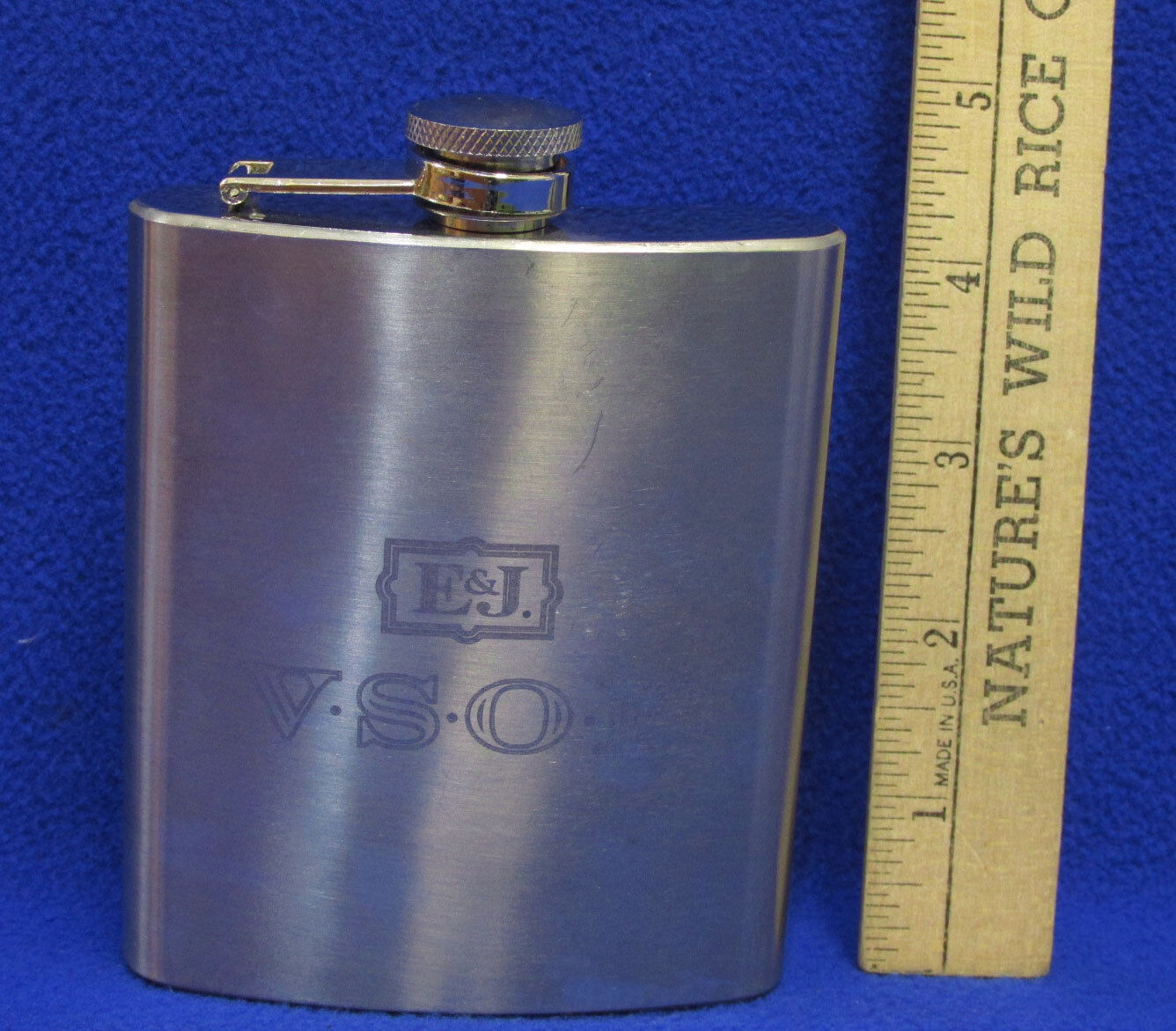 Stainless Steel Metal Flask E&J V S O P Brandy Etched 7 OZ Screw Top Lid