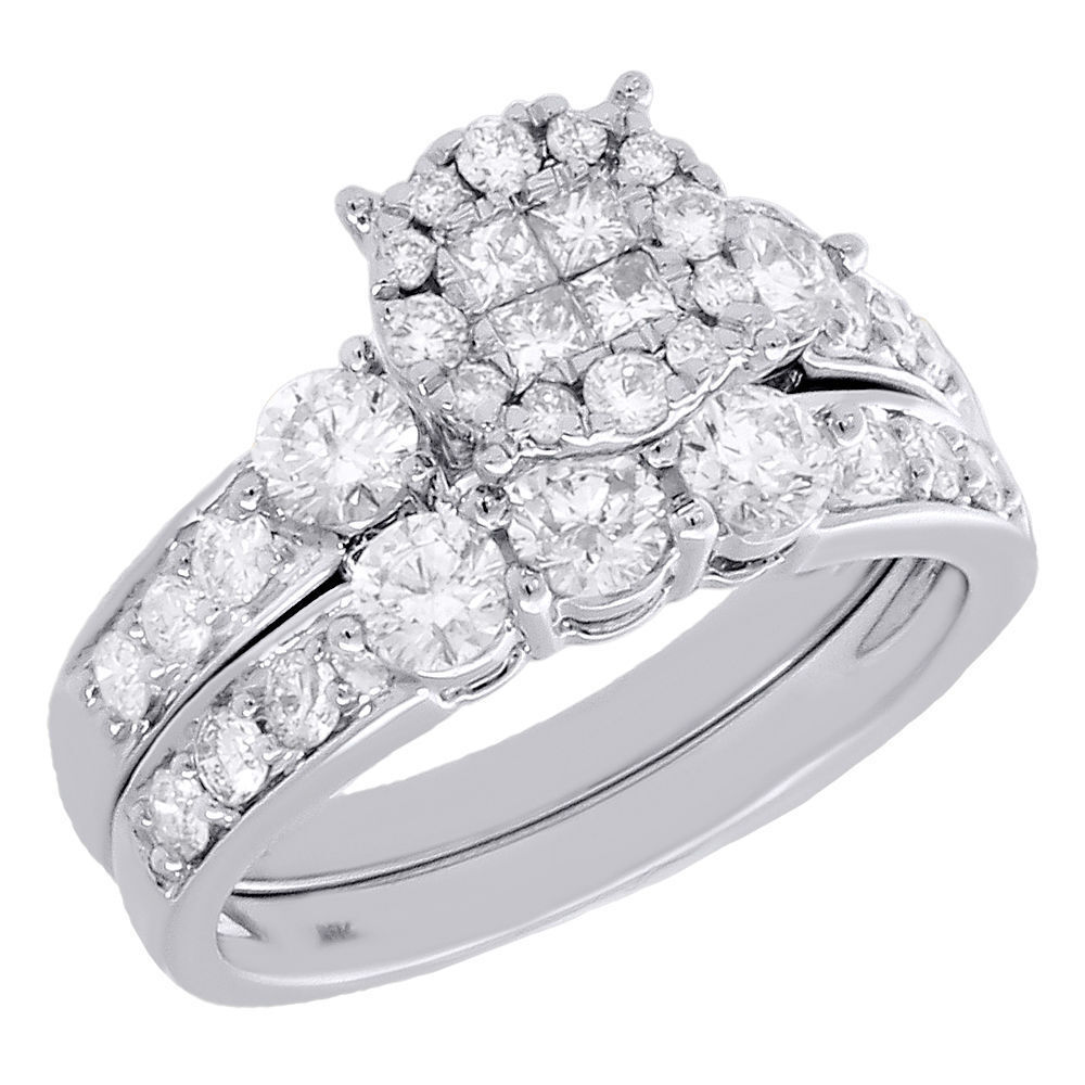 14K White Gold Princess Cut Diamond Engagement Ring 3 Stone Wedding Band 1.50 Ct