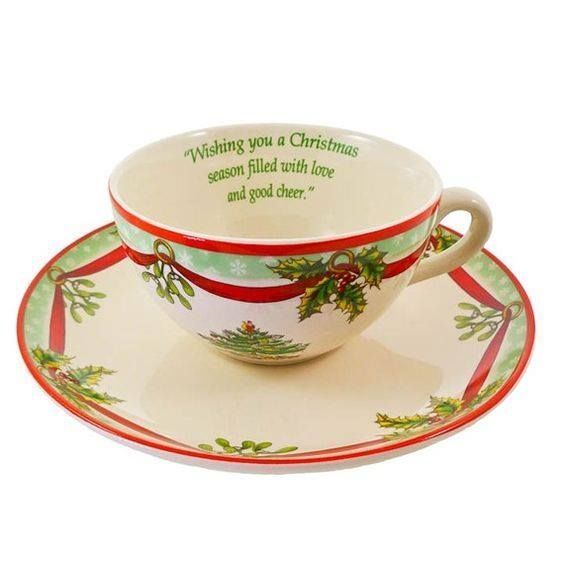 Spode Cup & Saucer Christmas Tree Sentiment Holiday 2009 Annual New in Box