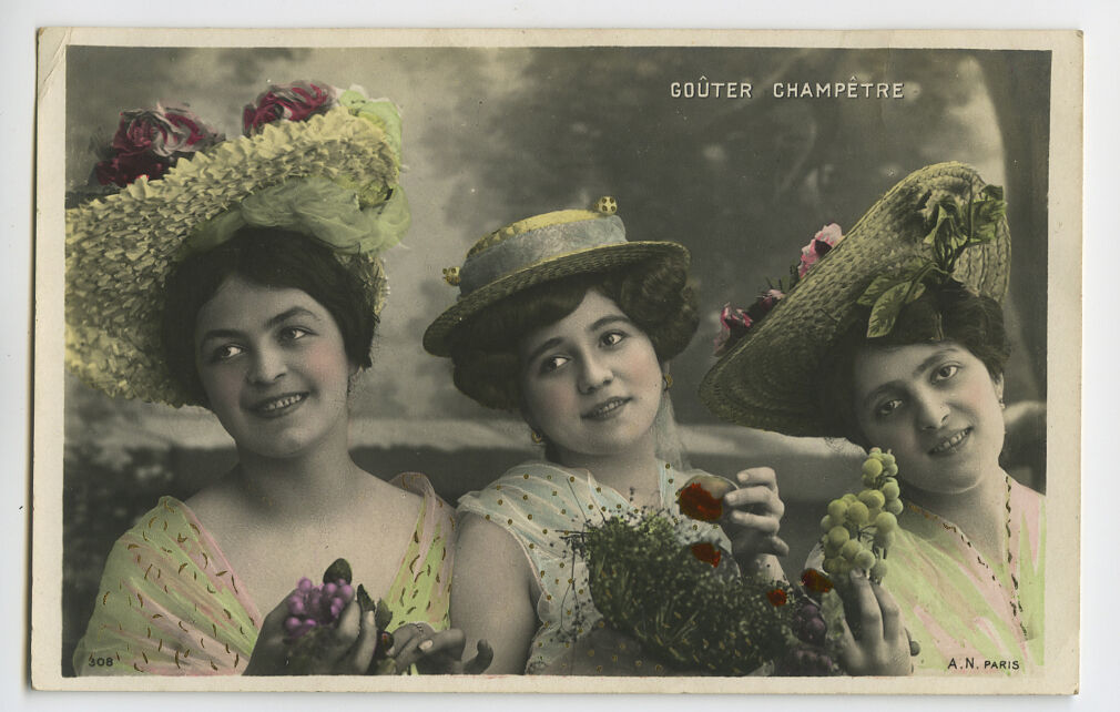 c 1904 French Glamor FRUITY BEAUTY trio undivided back photo postcard