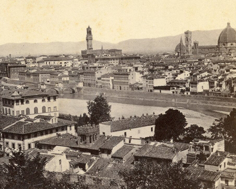 EARLY PANORAMA FLORENCE ITALY STEREOVIEW BRIDGES CATHEDRALS 