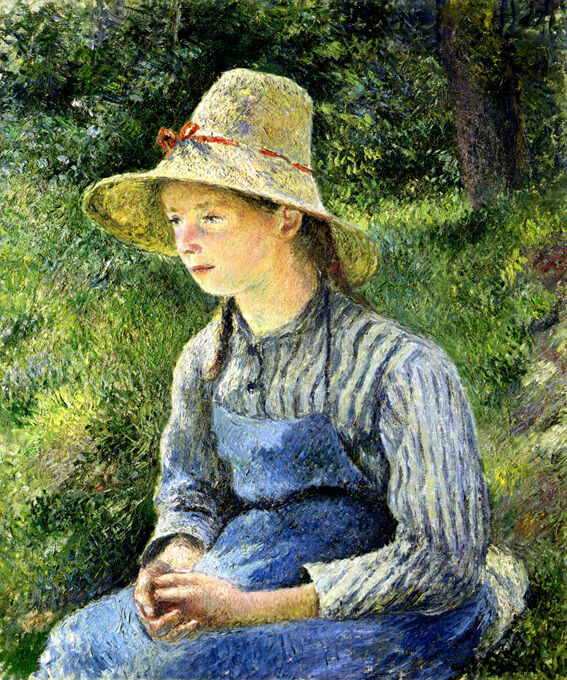 PEASANT GIRL WITH A STRAW HAT 1881 FRENCH PAINTING BY CAMILLE PISSARRO REPRO