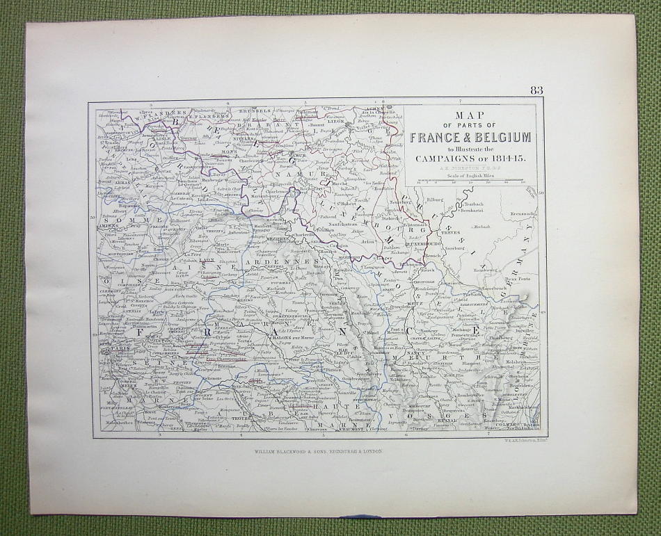 BELGIUM & NE France + Napoleon Military Campaigns - 1848 Fine Quality Map