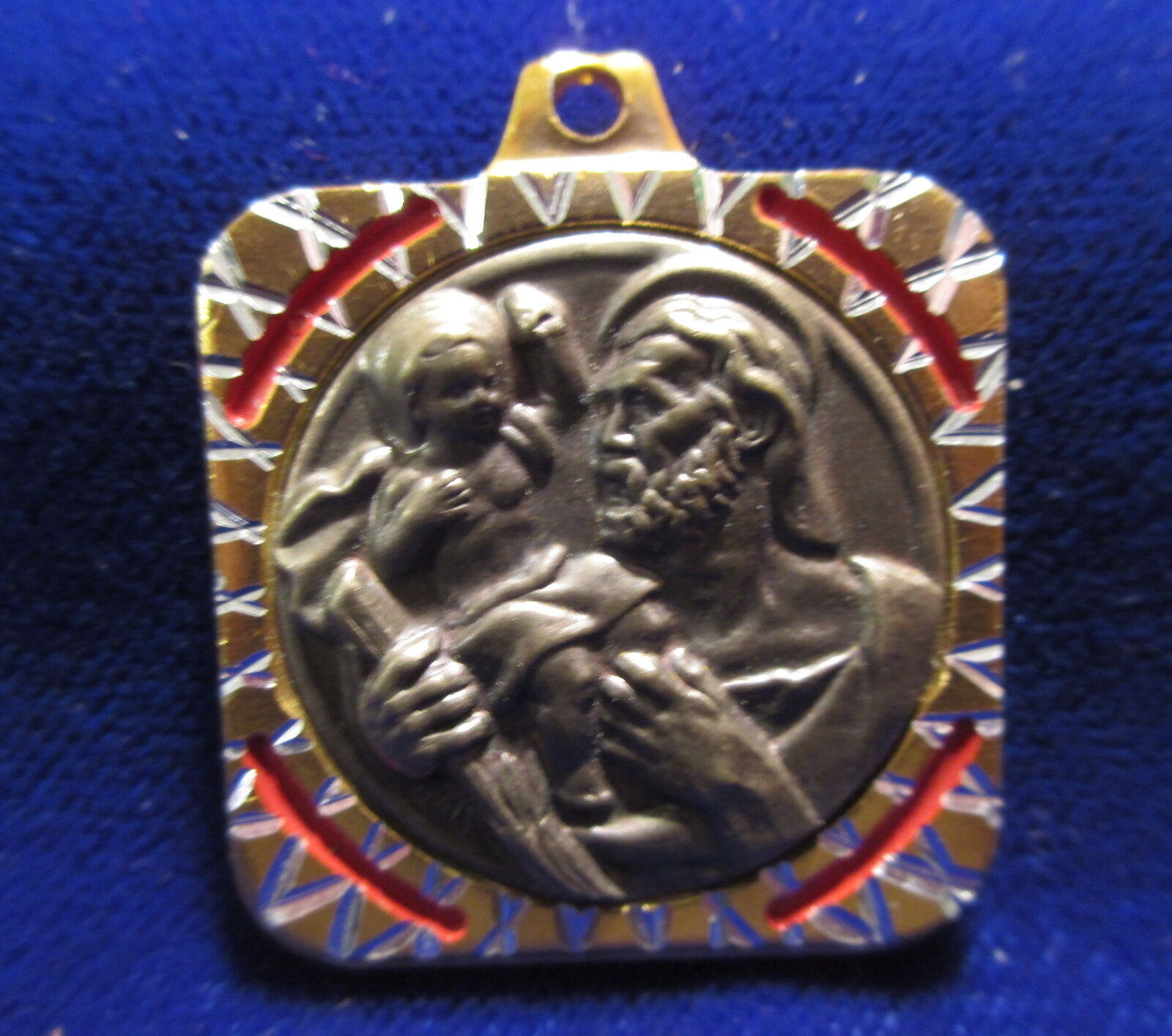 St Christopher Medal Gold/Silver Tone Red Enamel Bronze Image 