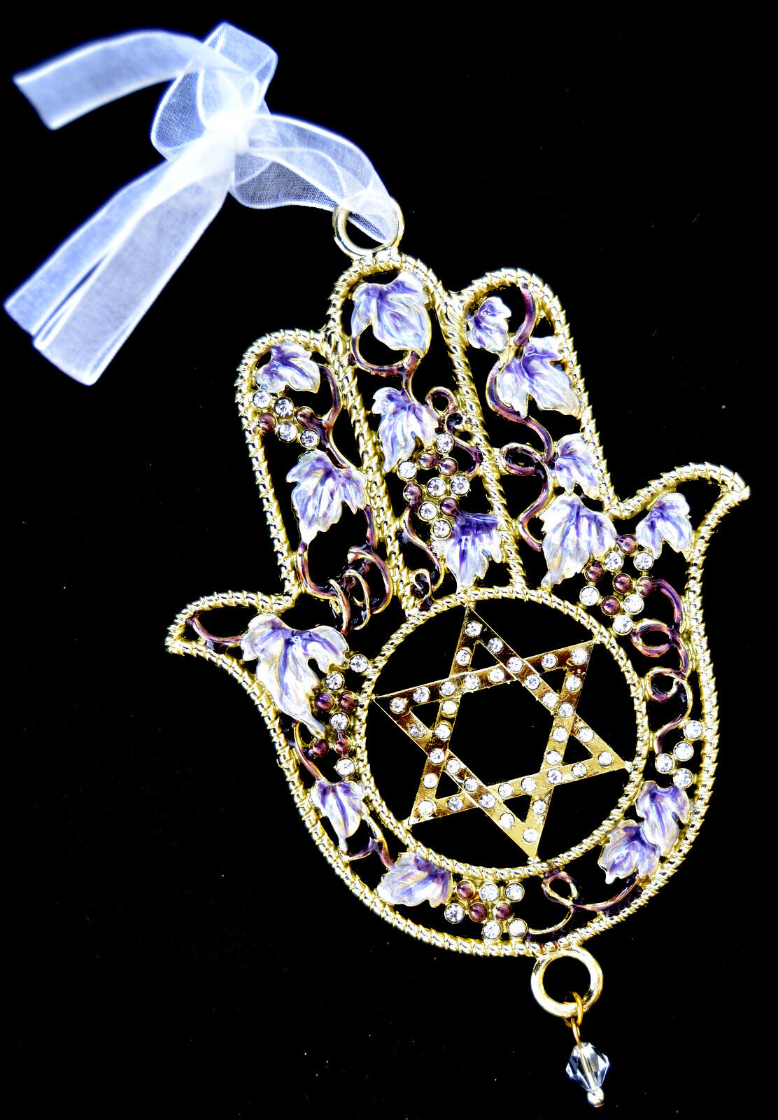 Enameled Jeweled wall hanging Hamsa with Star of David Clear stones.israel