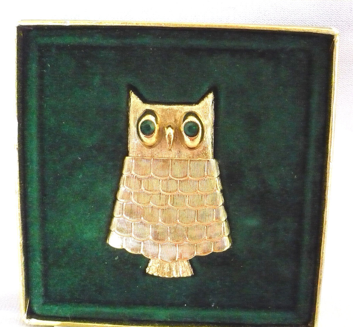 Vintage Avon gold Owl perfume pin brooch in original box 