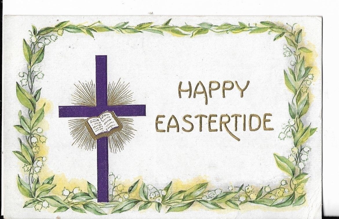 early easter postcard  bible and cross happy eastertide dated 1911