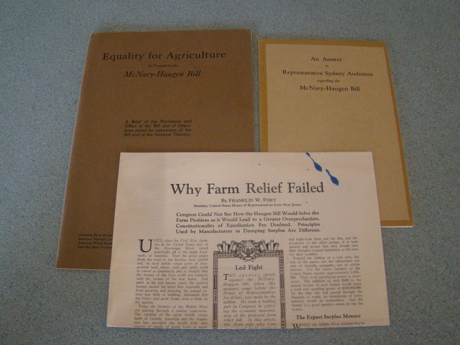 LOT ON MCNARY HAUGEN BILL EQUALITY FOR AGRICULTURE ANALYSIS QUESTIONS ANSWERS