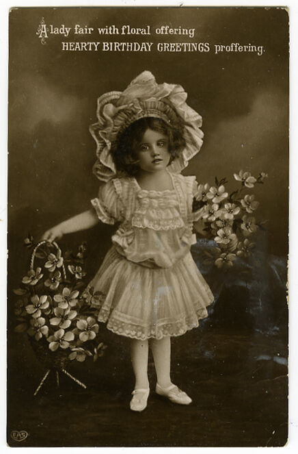 c 1910 Cute Little BONNET GIRL British antique photo postcard