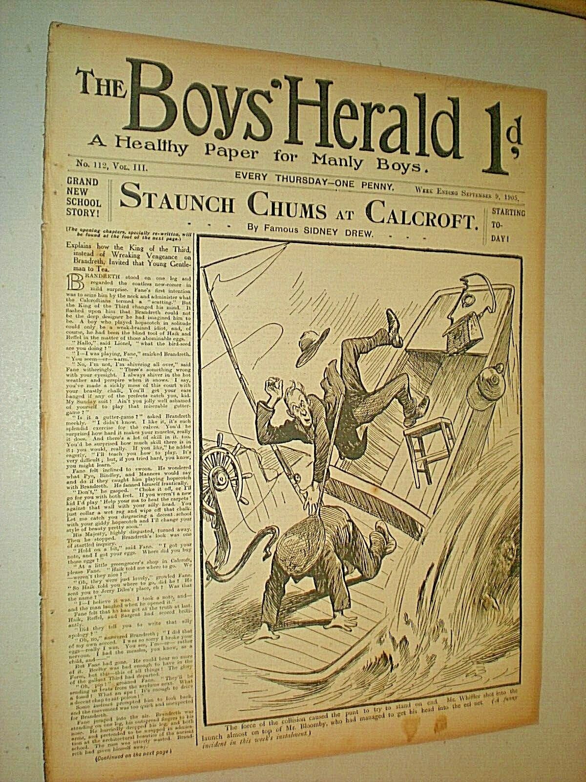 THE BOYS HERALD. SEPT 9th 1905. BOYS SCHOOL & ADVENTURE STORY PAPER. COMIC 