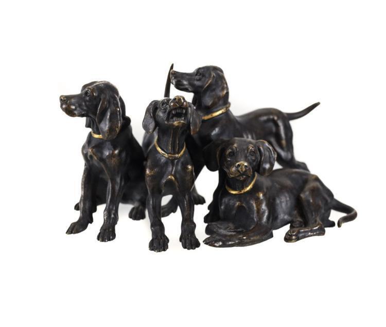 Cold Painted Bronze Dog Hunting Figures Lot 89