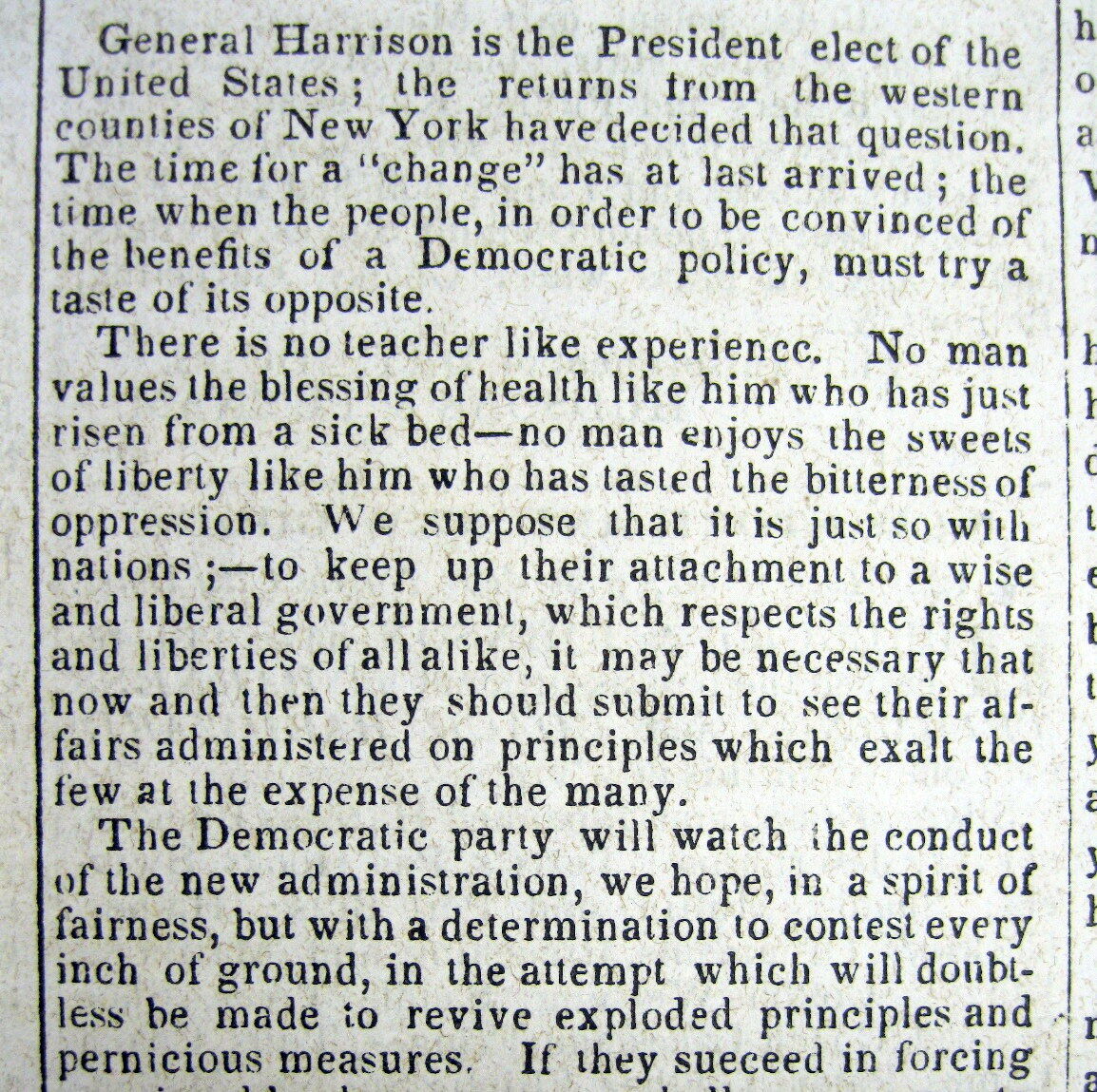 <1840 newspaper WHIG Party WILLIAM HENRY HARRISON ELECTED PRESIDENT vs VAN BUREN