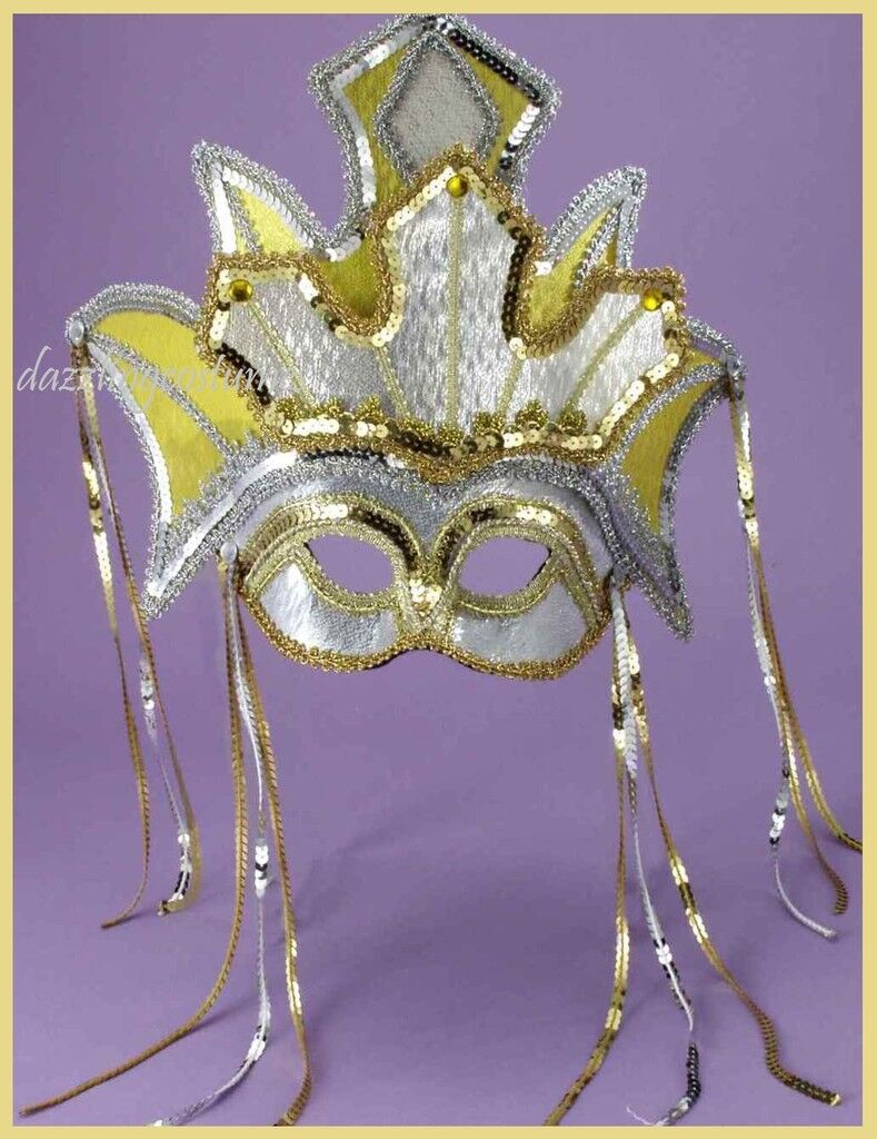 Golden Royalty Mask Silver Gold Jester Sequins Gems Halloween Costume Accessory