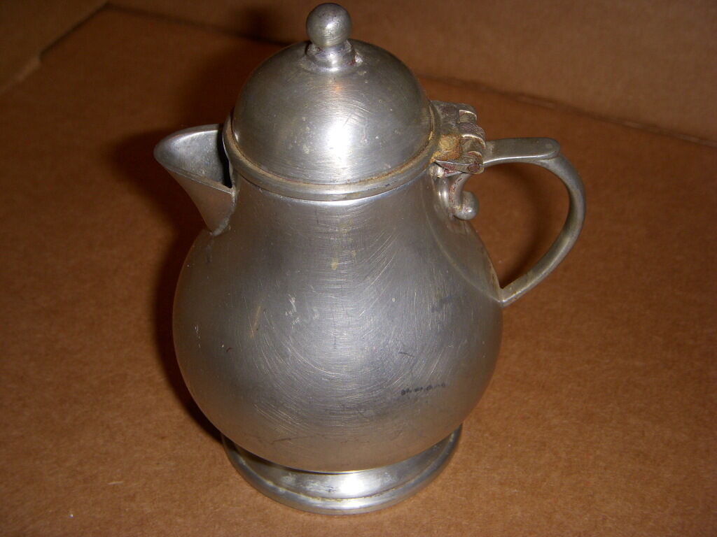 vintage QUEEN ART PEWTER BROOKLYN NY #332  covered CREAMER, SMALL PITCHER