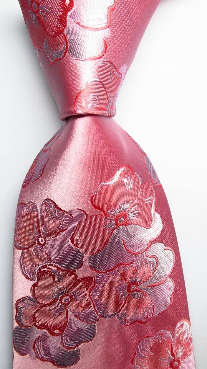New Classic Floral Pink White Gray JACQUARD WOVEN 100% Silk Men\'s Tie Necktie