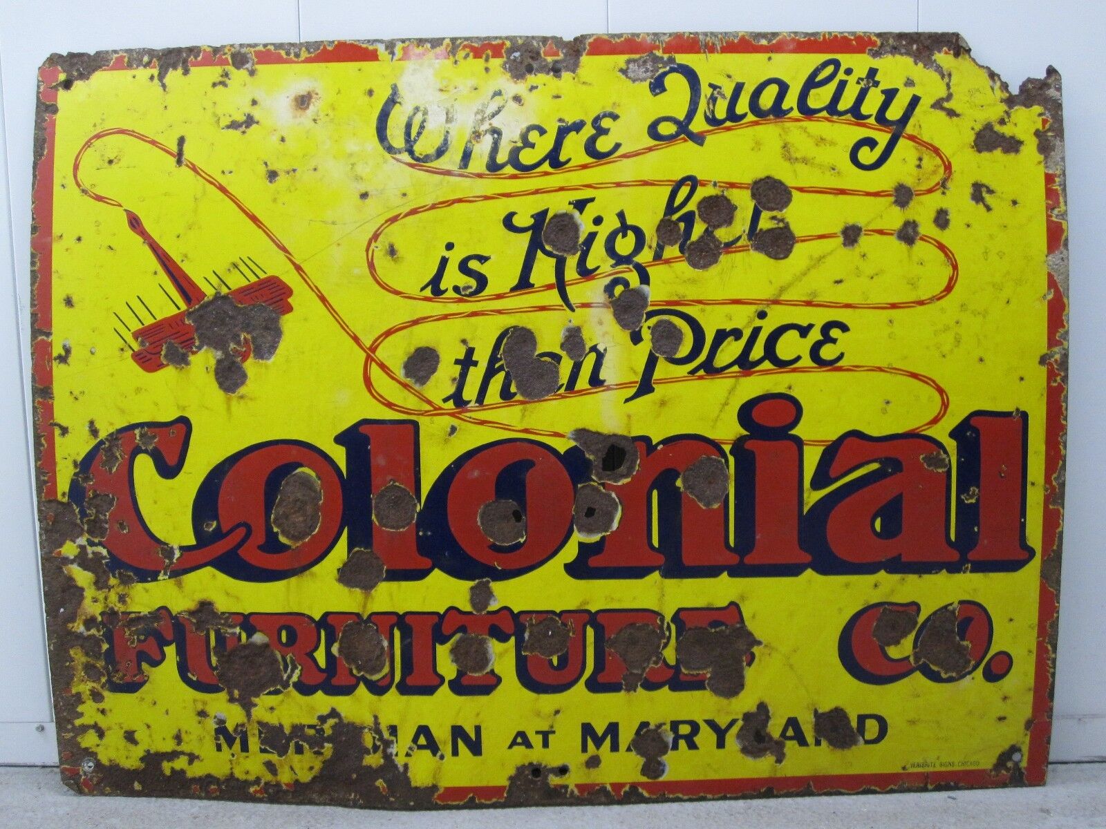 ANTIQUE BIPLANE AIRPLANE PORCELAIN SIGN COLONIAL INDIANAPOLIS IN MERIDIAN & MD