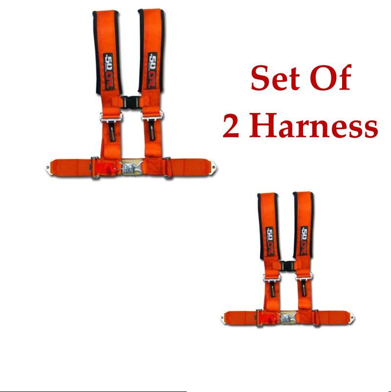 2 qty 3 Inch 4 point Orange Safety Harness Seat Belt Polaris RZR Ranger Crew UTV