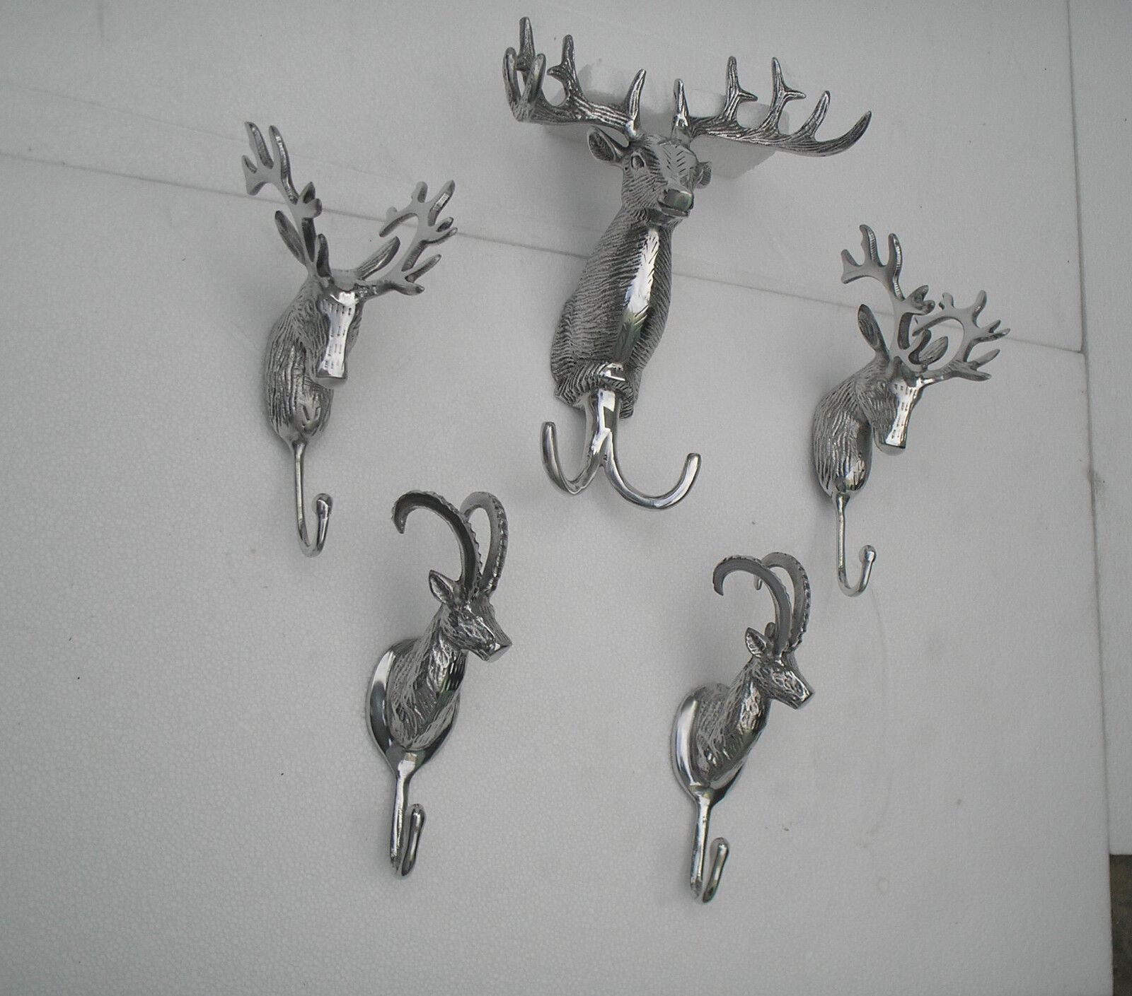 Metal Stag Head Wall Mount Coat Hook Set of 5 Deer Buck Antelope fx  ]