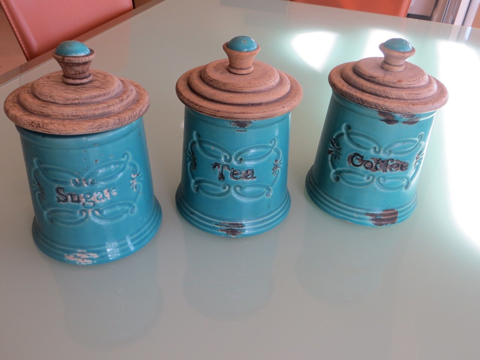 Canister Sets For The Kitchen Flour Sugar Coffee Tea Ceramic Vintage Distressed
