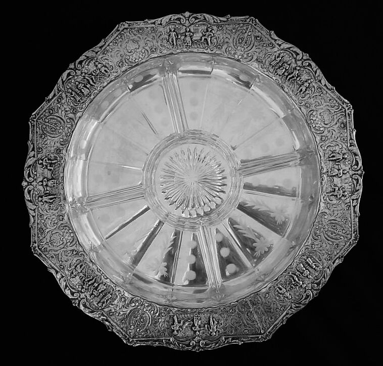 Ornate Antique Dutch Style Silverplate Embossed Scenic Repousse Tray & Insert 