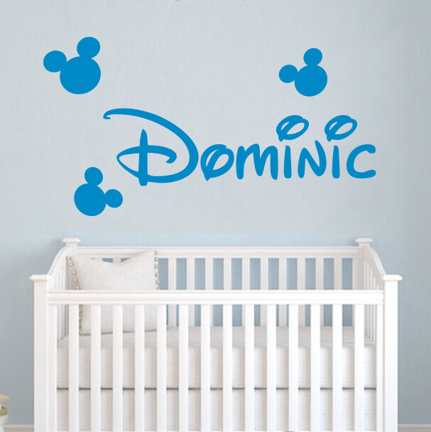 Personalized Name Wall Decal Mickey Mouse Heads Ears Vinyl Sticker Nursery ZX72