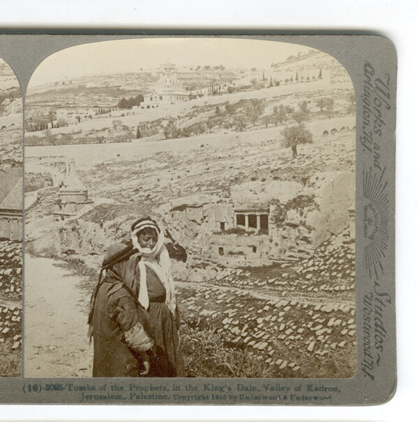 1903 Stereoview Ruins Tombs of the Prophets, Mt of Olives, Jerusalem, Palestine