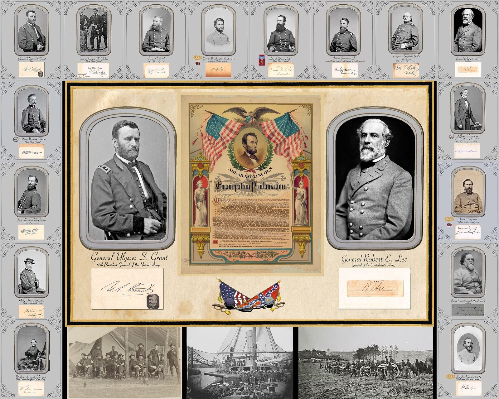 Civil War Poster Generals Battlefield scenes - emancipation proclamation