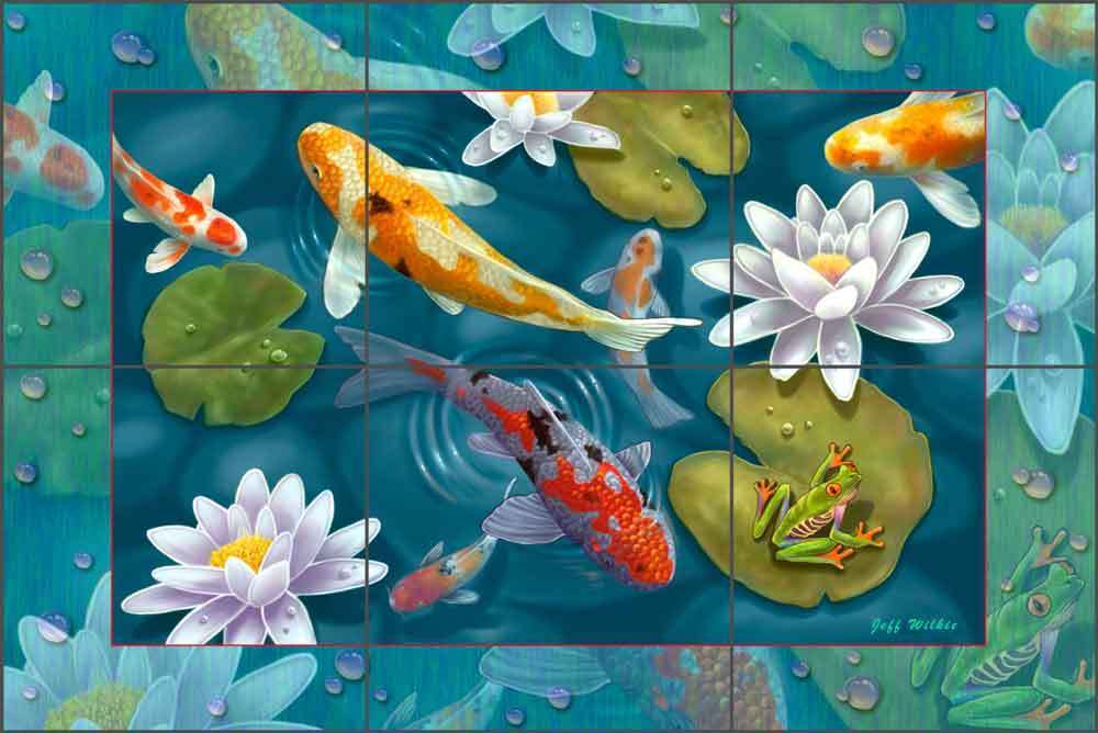 Koi Fish Tile Mural Backsplash Ceramic Wilkie Asian Oriental Fish Art POV-JWA046