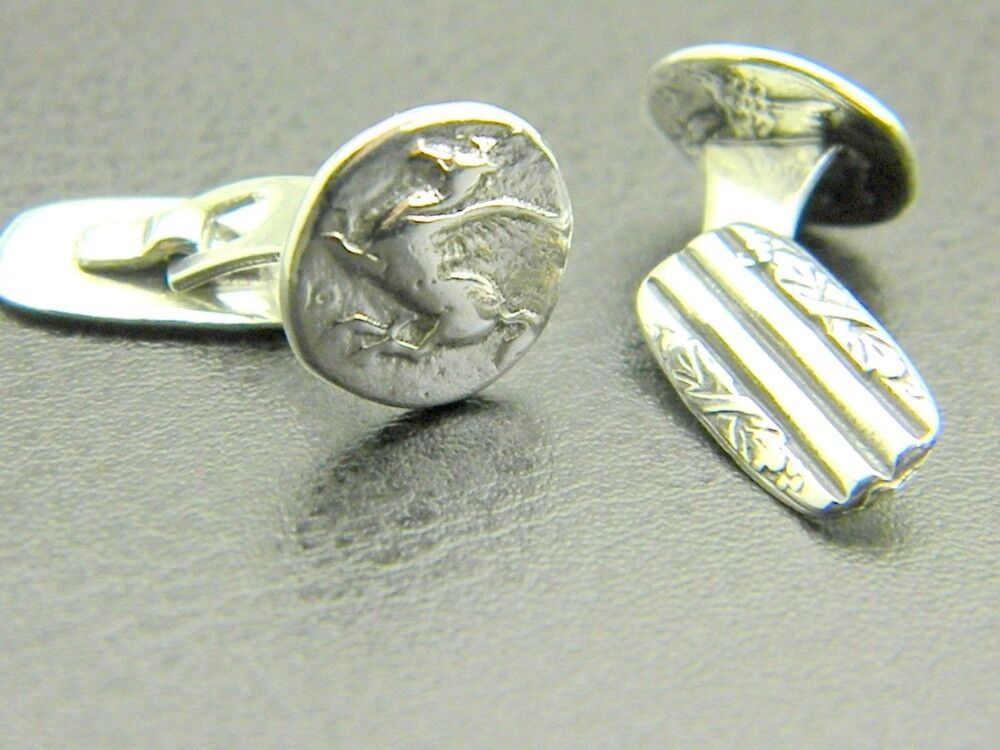 Cufflinks Pegasus sterling silver antique style reproduction from Greek coin 