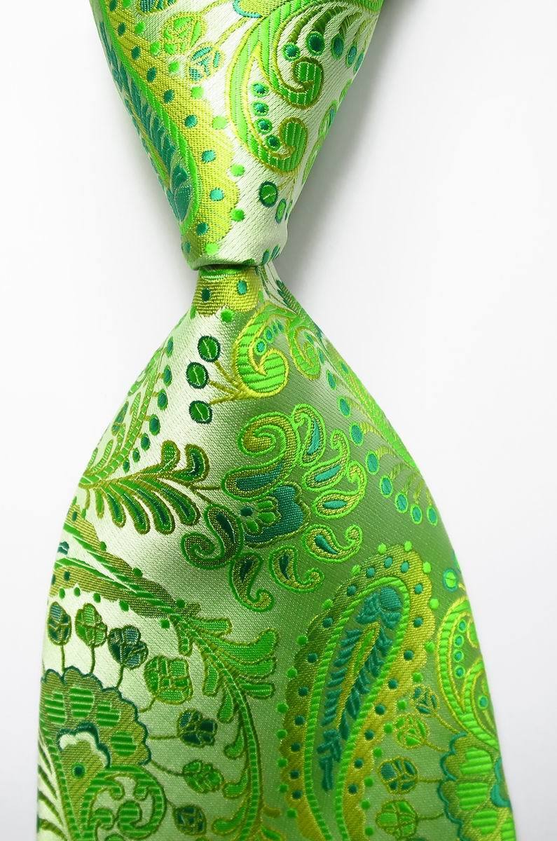 New Classic Green Light Yellow Paisley JACQUARD WOVEN Silk Men\'s Tie Necktie