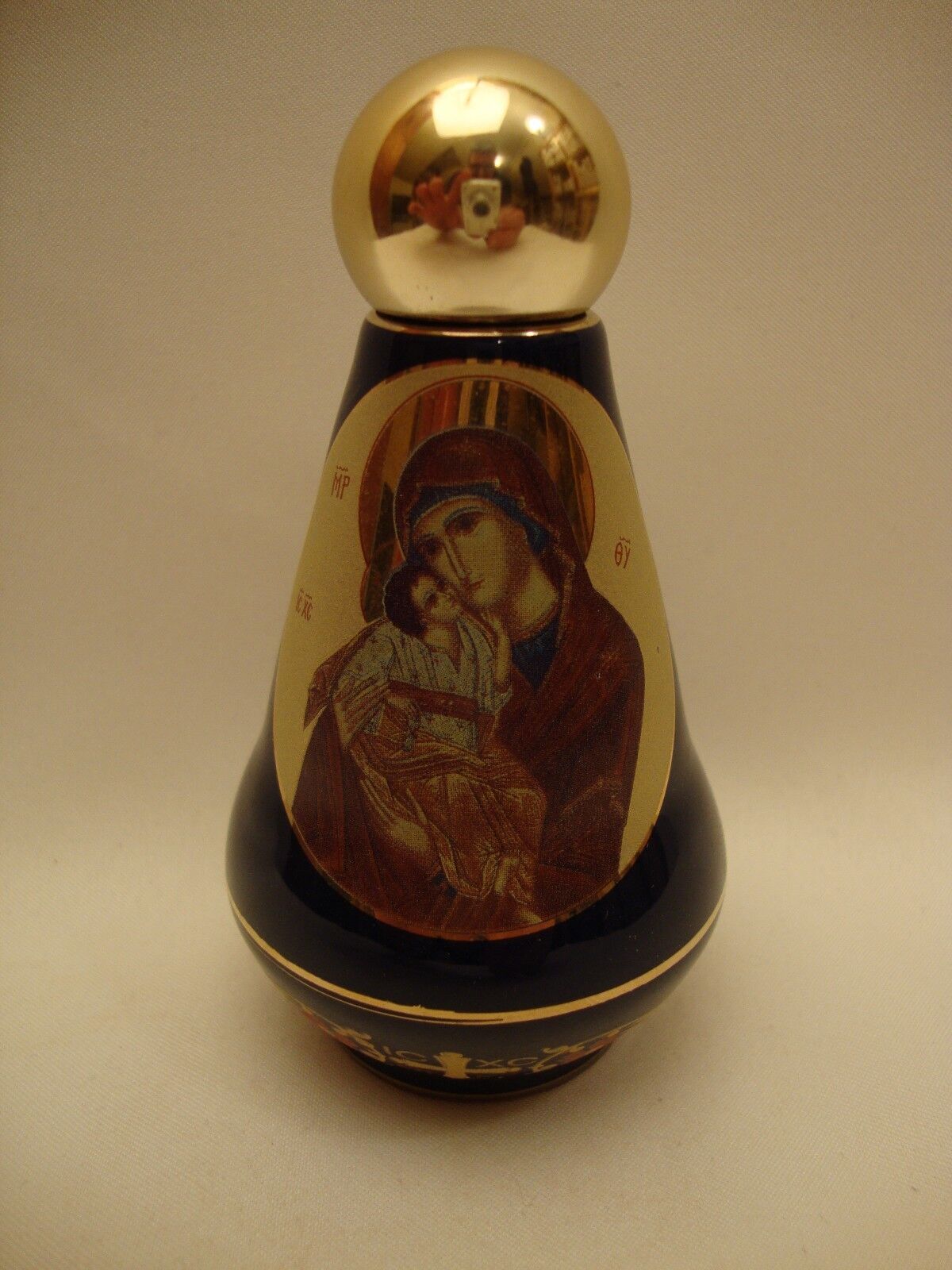 Orthodox & Catholic Gold Icon Ceramic Virgin Mary Jesus & POPE Holy Water Bottle