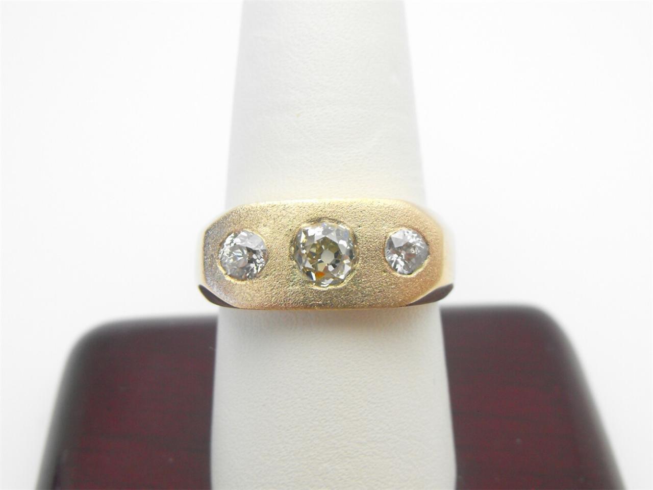 Vintage Antique Men\'s 1.13ct Old European Mine Cut Diamond Gypsy Ring 14k Gold