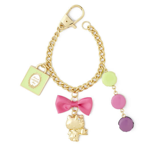 Laduree Hello Kitty Collaboration Key Bag Charm Macaroon Gold Pink Gift Box