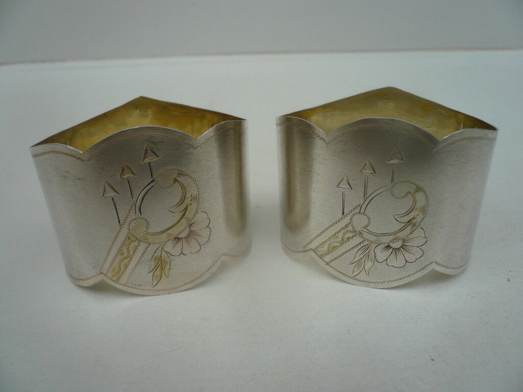 Silver Napkin Rings, Pair, Russian or Eastern, Vintage, Antique