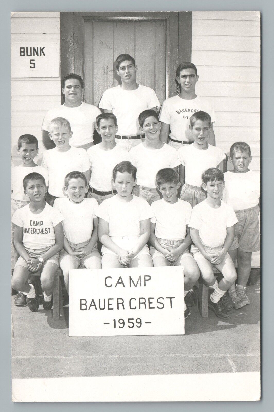 Camp Bauercrest—Jewish Sleepaway RPPC Bunk 5 Vintage Photo—Judaica—Amesbury 1959