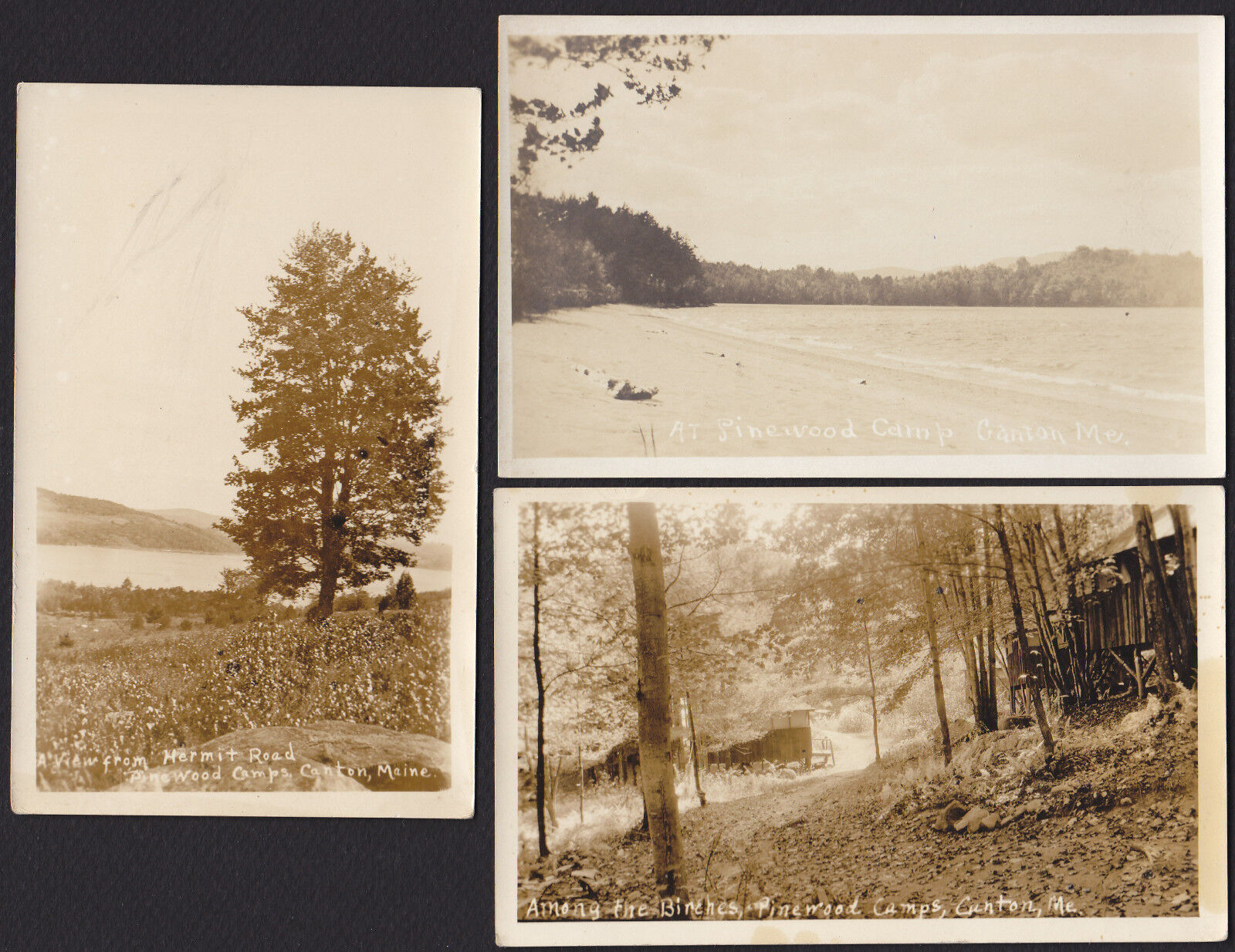 3-Canton-Maine-Pinewood Camp-Assorted Views-Vintage-Real Photo Postcard Lot