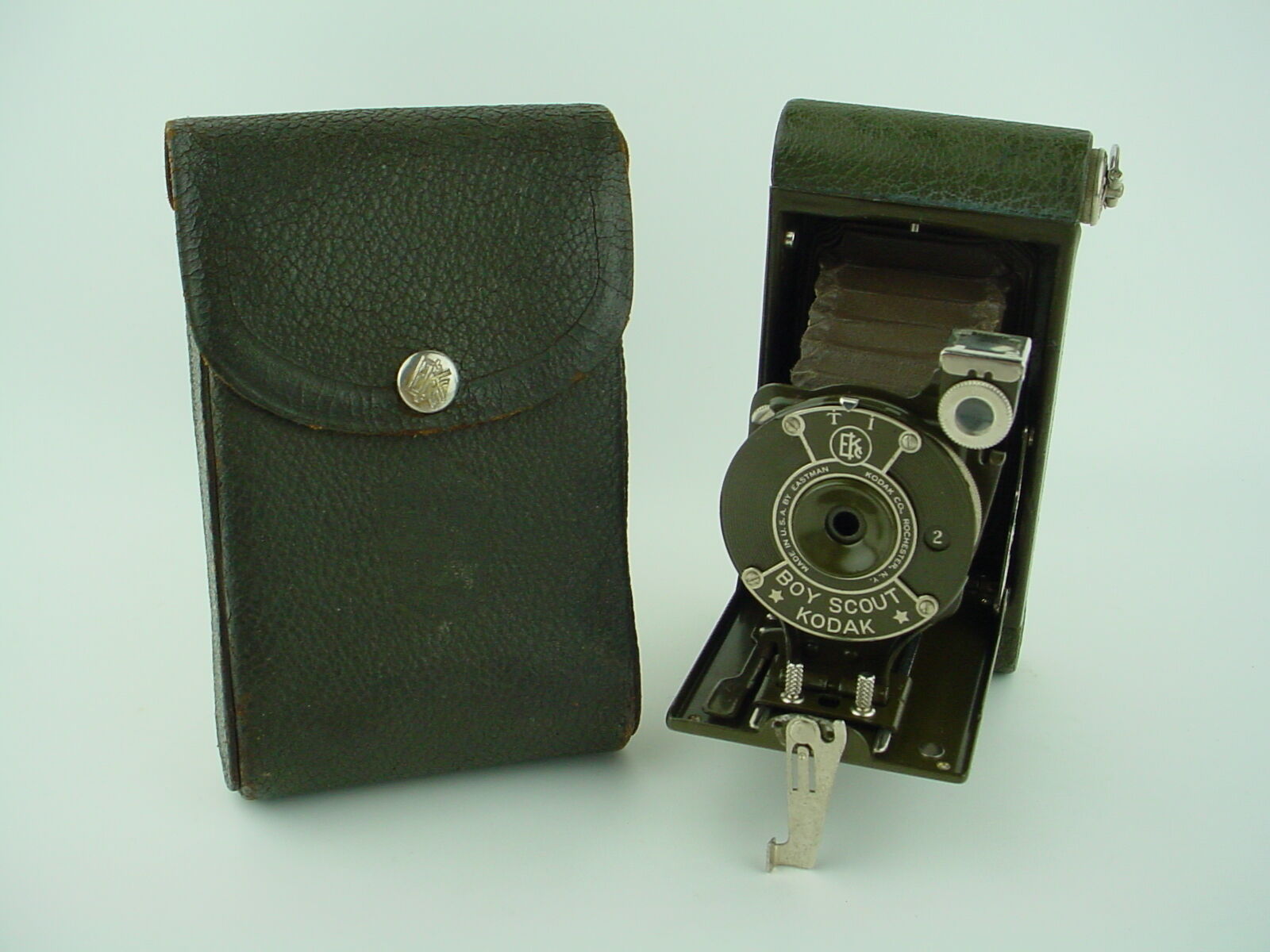 Eastman Kodak Boy Scout Folding Camera 1930s Olive Green w/case - Rare 