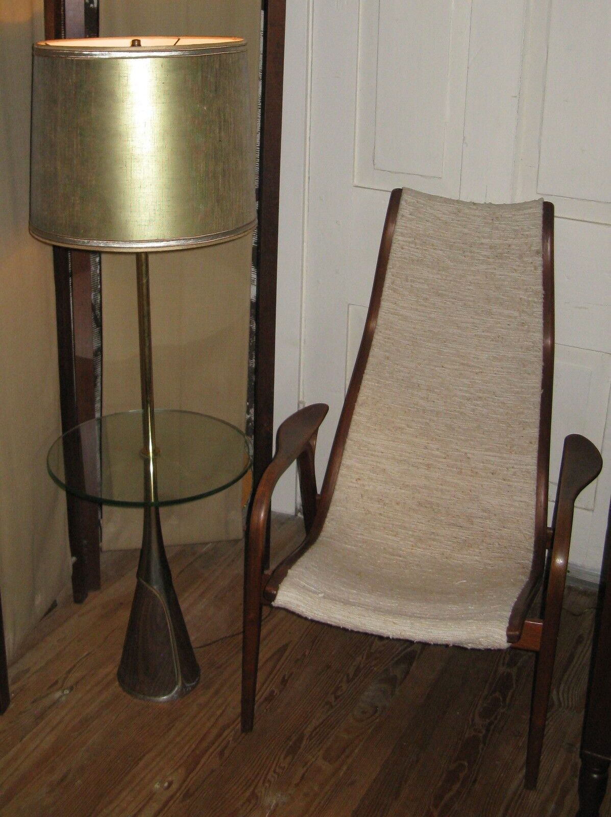 Vintage Modern Brass Side Glass Table Floor Lamp Hollywood Regency Stiffel Type